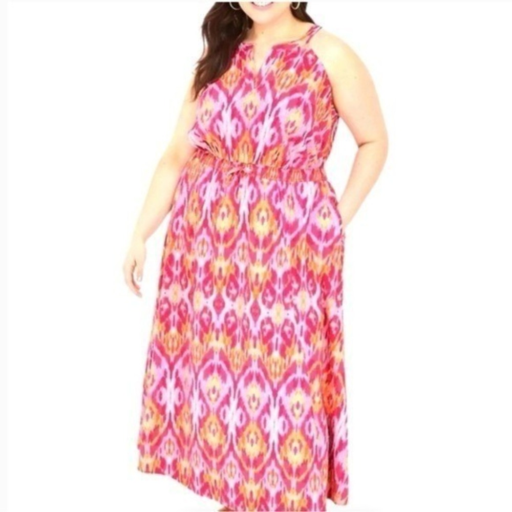 ❤️ NWOT Lane Bryant Pink and Orange Patterned Maxi Dress Size 14